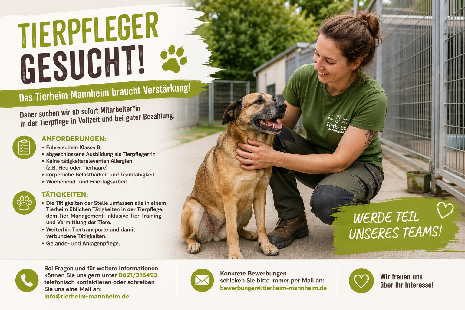 Verstärkung für die Tierpflege gesucht!